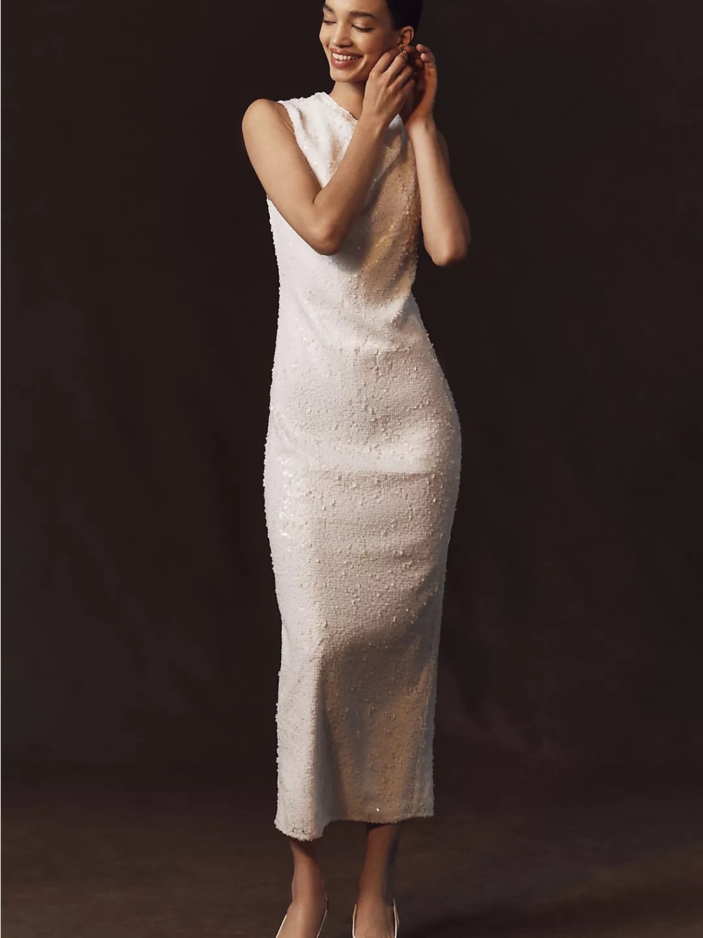 Anthropologie Weddings Shona Joy Illusions White Sequin Dress 8